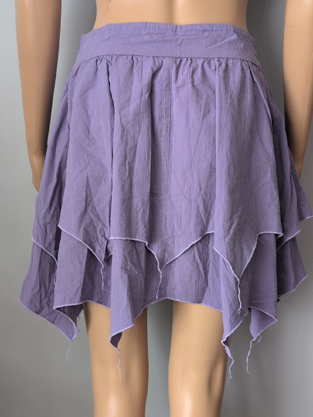 Whimsical Fairycore Pixie Mini Skirt - Gauze Cotton Blend Layered Hem Lace Up - Picture 9 of 11